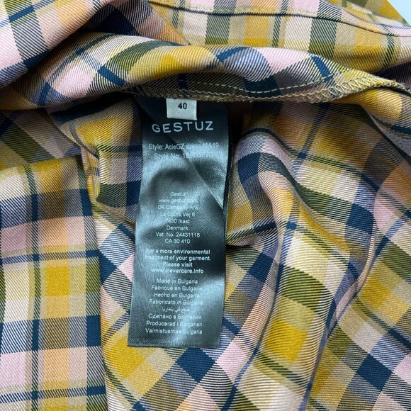 Gestuz Womens Tan Plaid Tie Waist AcieGZ Town & Country Half Button Dress Sz 40 - Picture 7 of 12